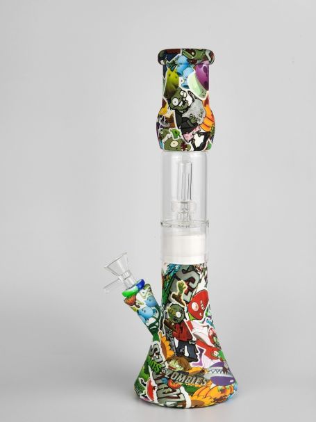 14 Inch Silicone and Glass Beaker Pipe *assorted designs*